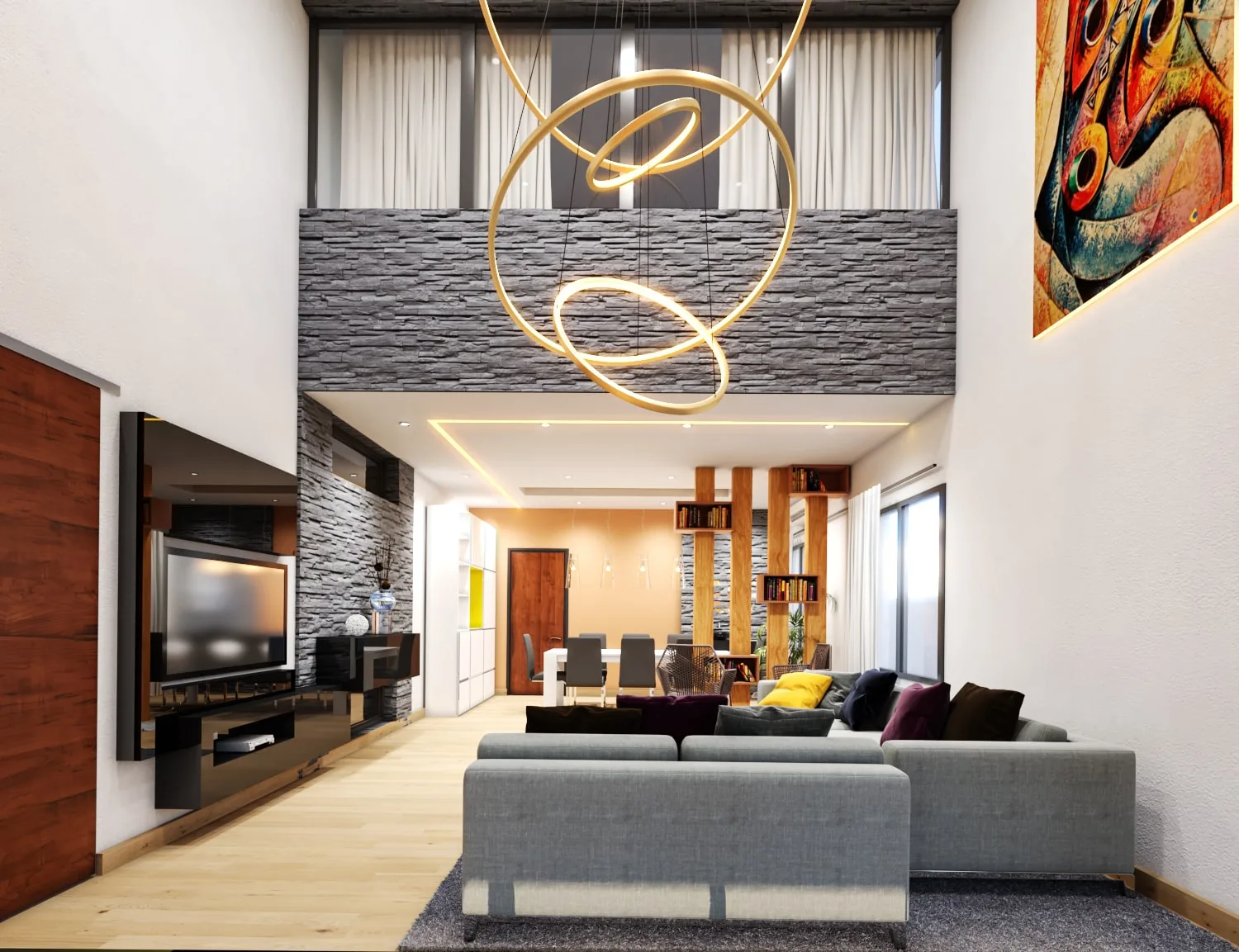 Perspective d’aménagement intérieur d’un séjour, signée Dream Studio