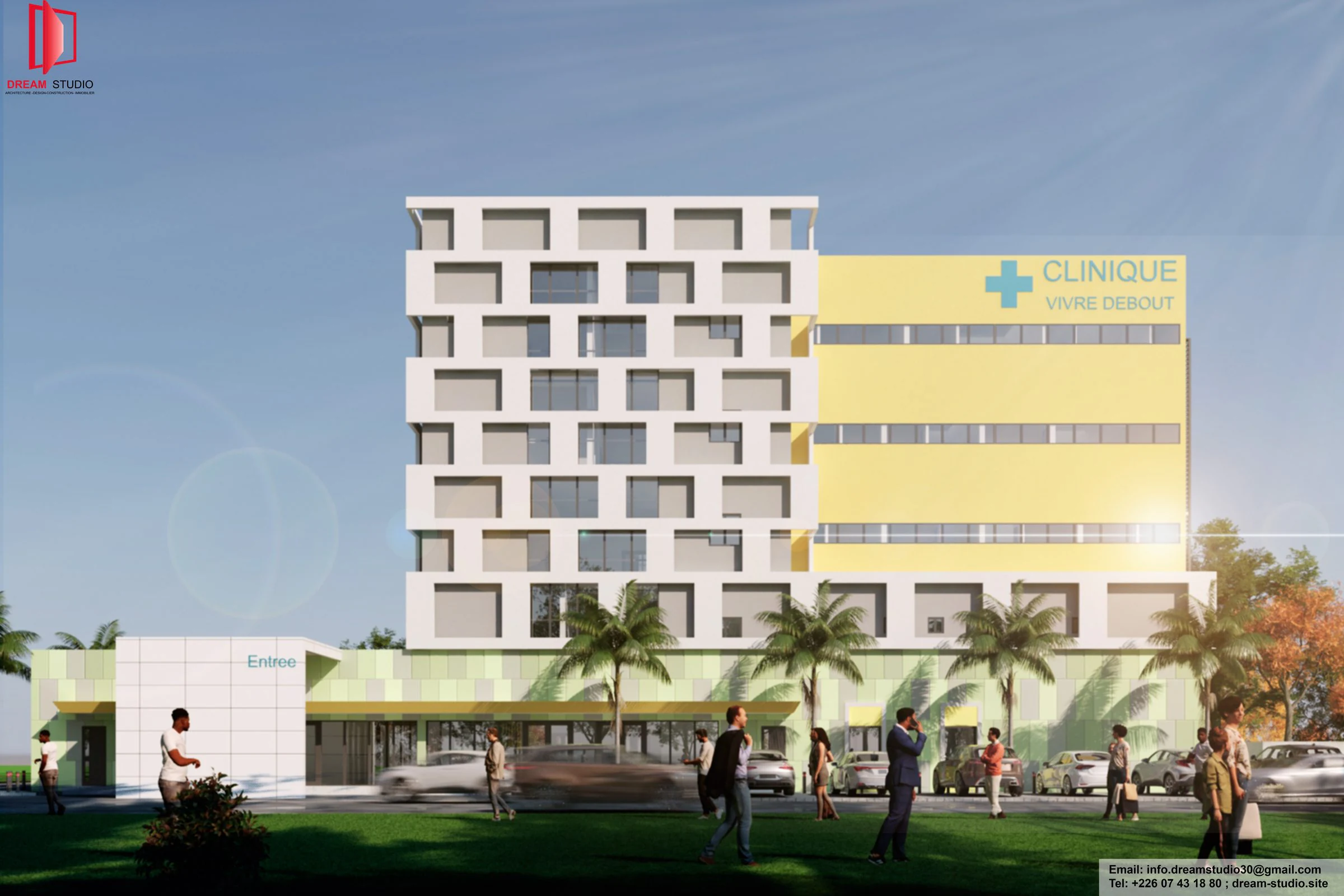Clinique Vivre Debout — vue de la façade principale et de l'entrée