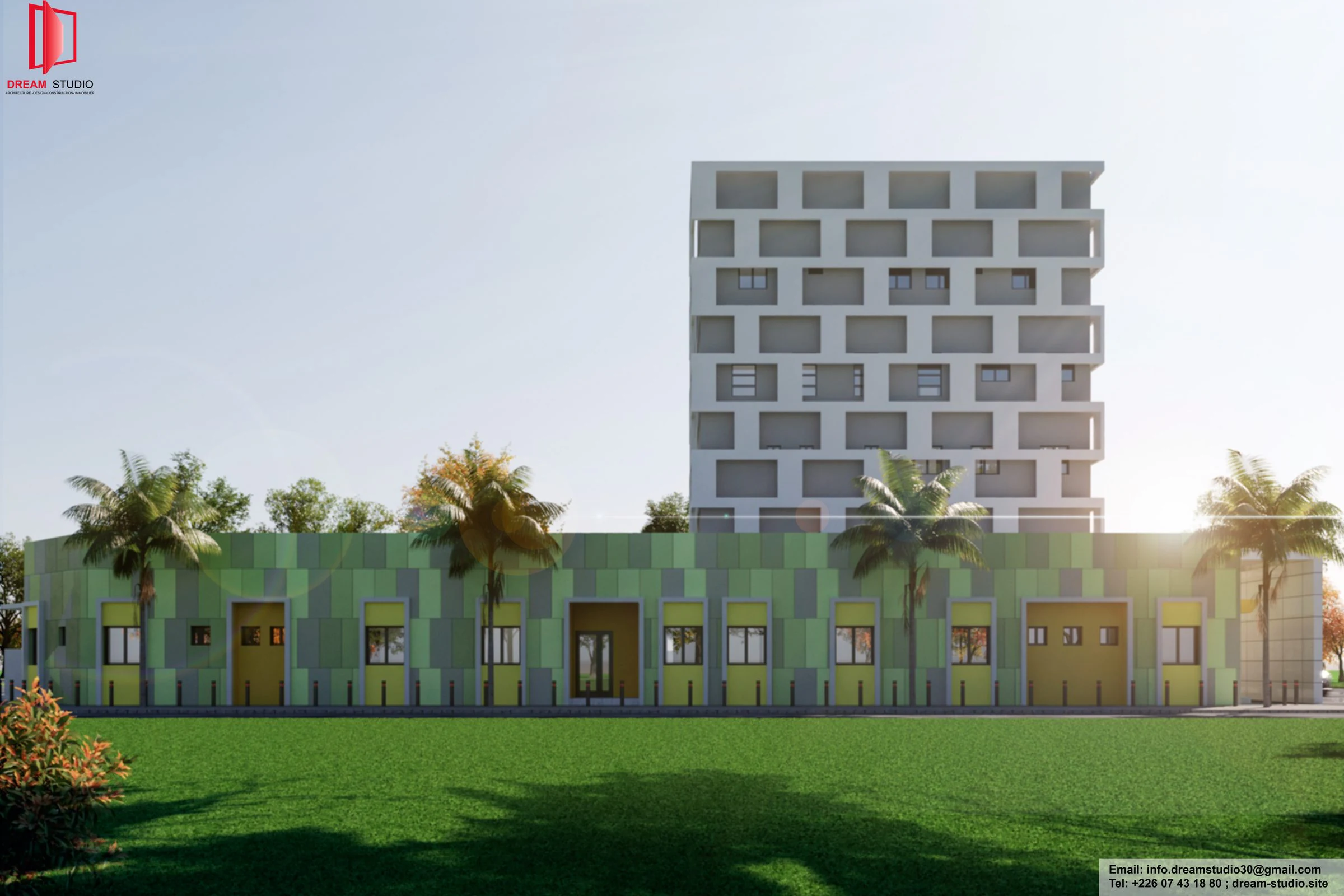 Clinique Vivre Debout — vue du bâtiment bas et des abords paysagers