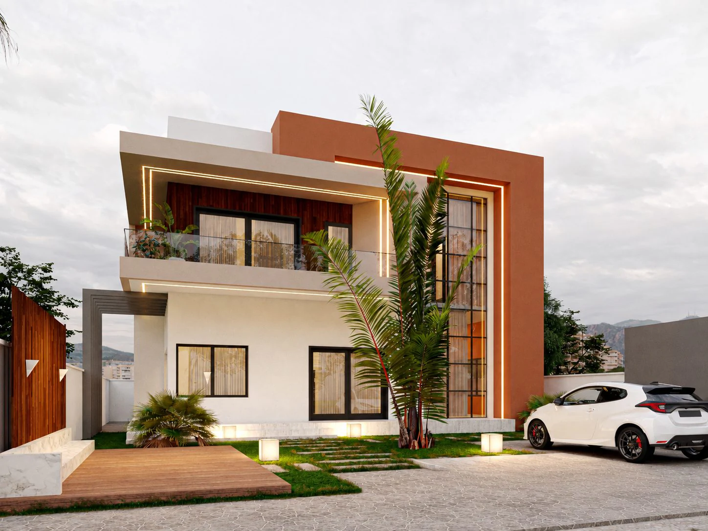 Duplex Bi — vue de la façade latérale et de l'allée