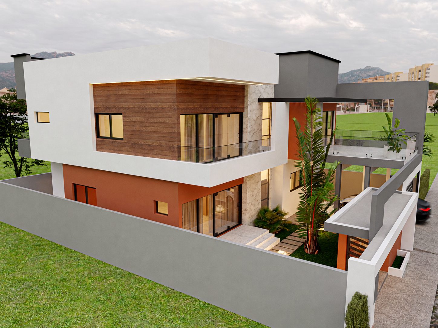 Duplex Bo — vue d'angle sur les terrasses de l'étage