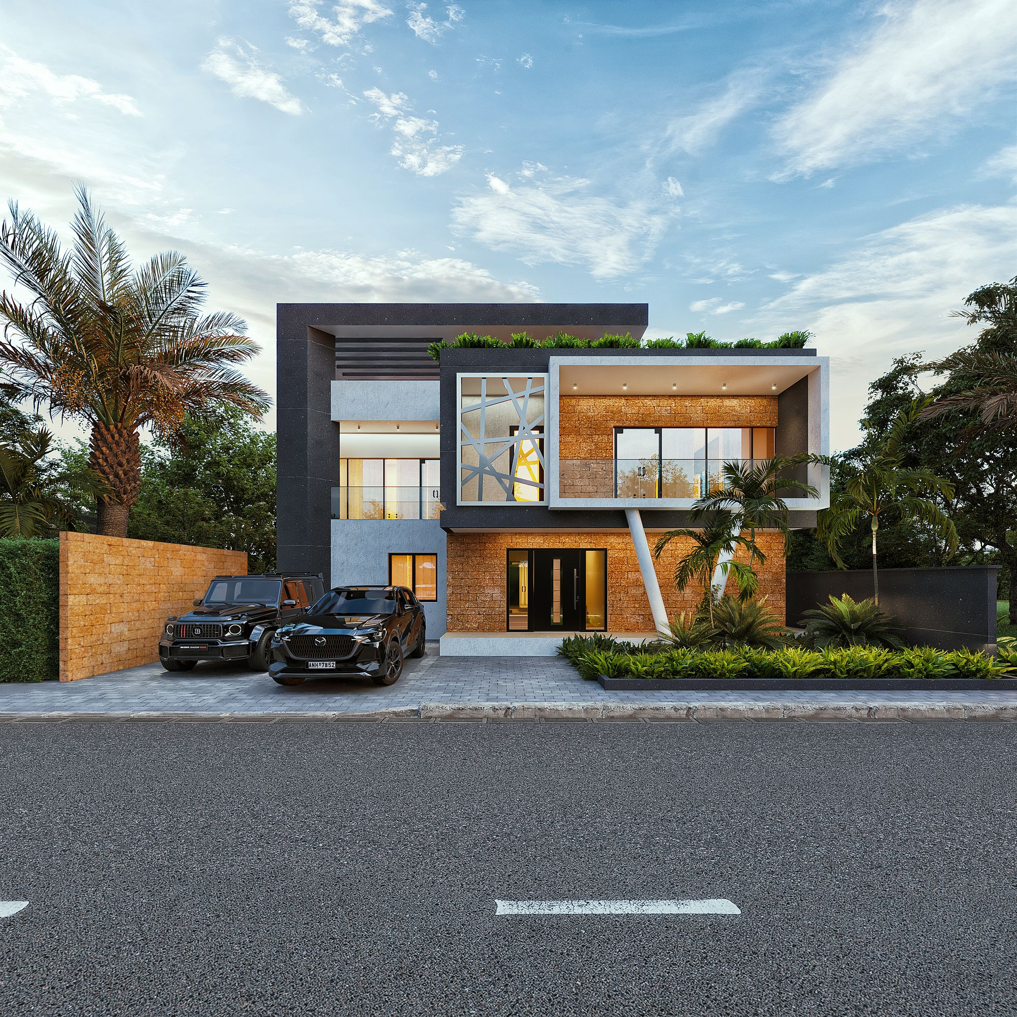 Triplex Cle — vue de la façade avant et de l'allée