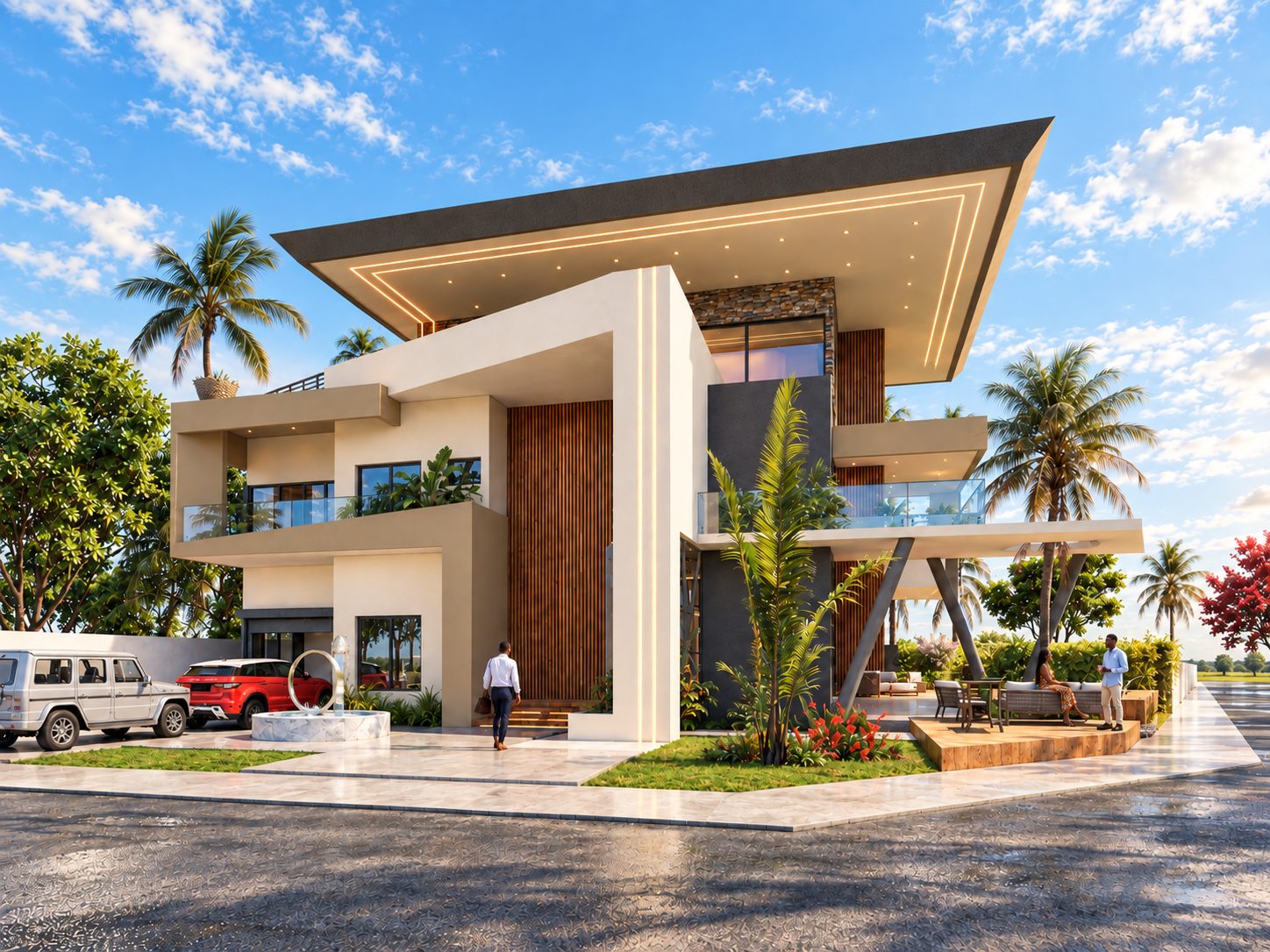 Triplex KE3 — vue d'angle de la façade et de l'entrée