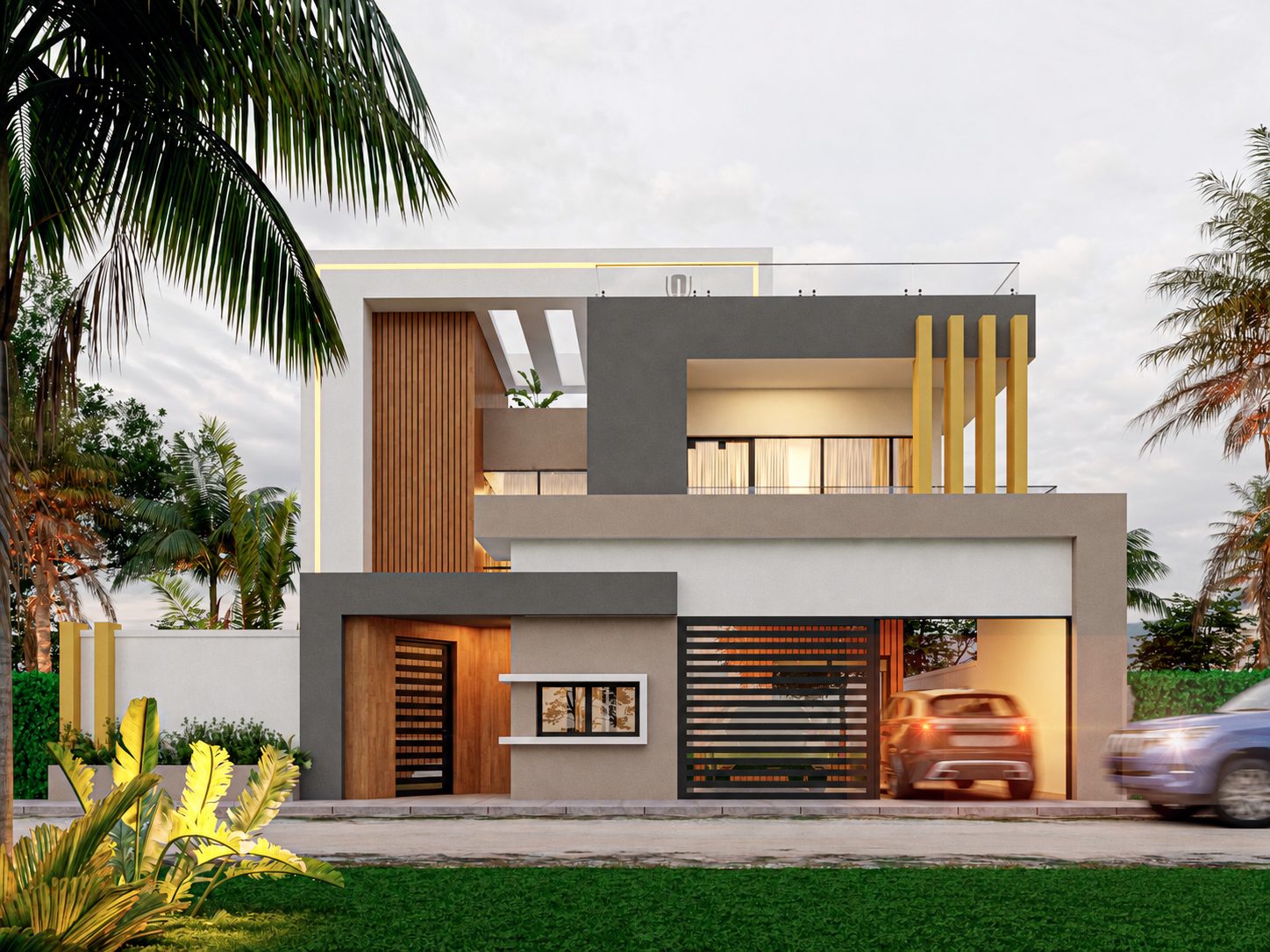 Triplex Phe — vue de la façade avant, entrée et garage