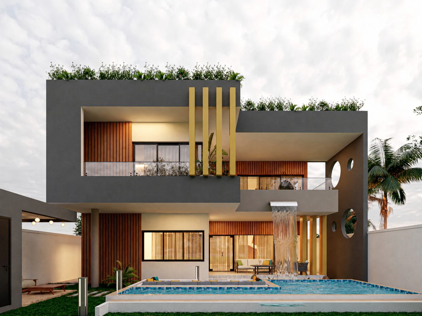 Triplex Phe — vue arrière de la façade et de la piscine