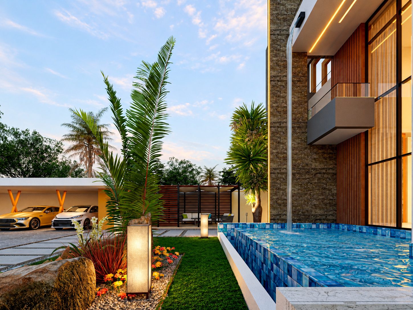 Triplex Sou — jardin, bassin et piscine