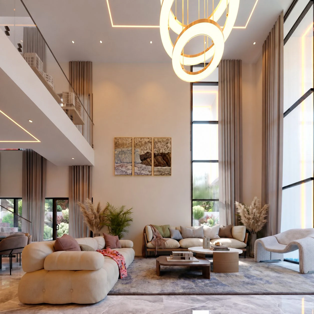 Triplex Sou — séjour et grandes baies vitrées