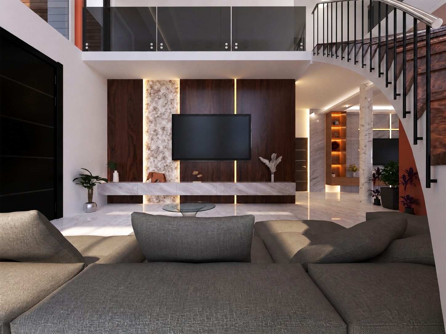 Triplex Za — séjour et escalier